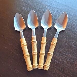 Bamboo Handle Serated Citrus Fruit Spoons Vintage Japan